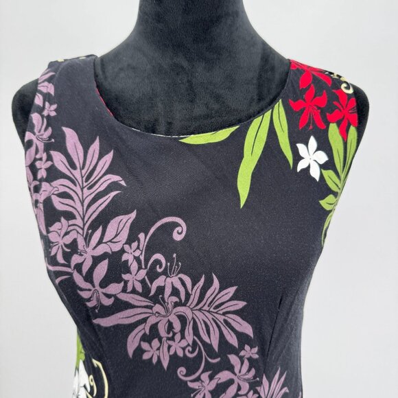 Two Palms‎ Womens Hawaiian Floral Dress Medium Rayon Black Hawaii Vintage Tulip - Picture 7 of 8